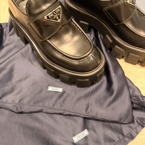 Prada Women's Black Leather Combat Boots - Picture 5 of 8